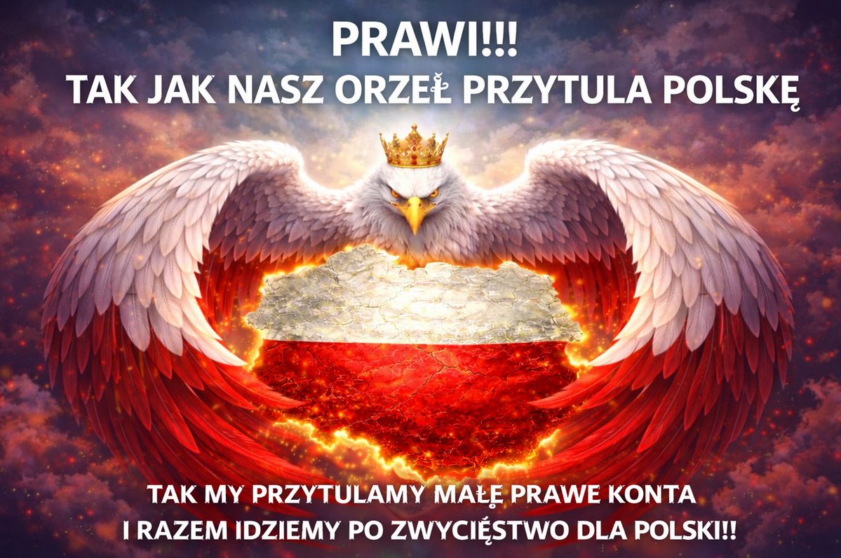 PRAWI ‼️
Po banicji wznawiam akcję wzmacniania małych Prawych Kont.
1 z 3 poleceń dla większego zasięgu (przez 3 dni te same konta)
Przytulamy:
<a href="/BezPowiek/">Człowiek Bez Powiek</a> 
<a href="/ann1313934/">ann</a> 
<a href="/athenea7fan/">Sebastian 🇵🇱</a> 
<a href="/mazurekdabrowsk/">Artur Bronowicki</a> 
<a href="/piotr31193481/">piotr 3</a> 
Ja też przy okazji polecam siebie i systematycznie oddaję F w