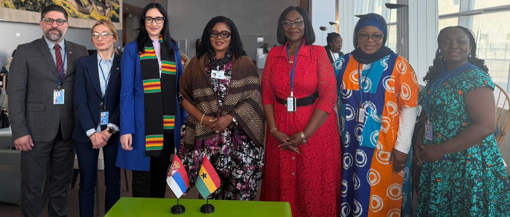 MoGCSP_Ghana's tweet image. Ghana 🇬🇭 &amp;amp; Serbia 🇷🇸 exchange experiences &amp;amp; strengthen ties.

Ghana's Gender Minister, Hon. Naa Momo Lartey, met Serbia's Gender Minister, Jelena Z. Kovacevic at the #CSW70 in NYC.
They both agreed to boost collaboration on #socialprotection, #childwelfare &amp;amp; #familysystems.