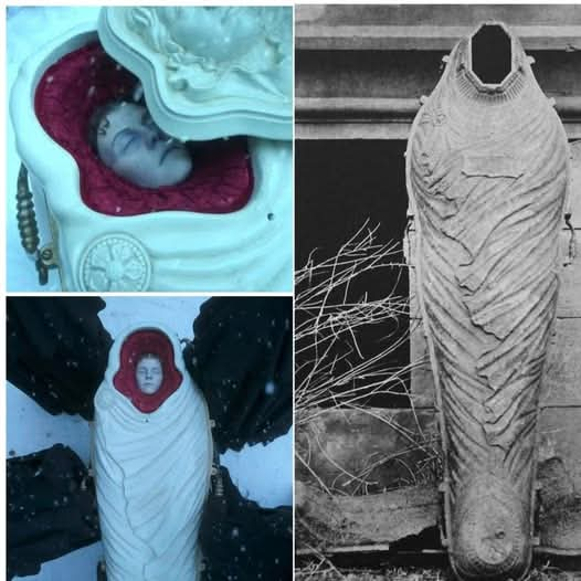 LeoDaVinciWave's tweet image. The coffins in Guillermo del Toro’s Frankenstein are inspired by the Fisk Metallic Burial Case, a human-shaped cast-iron coffin from the 1840s with a glass viewing window.