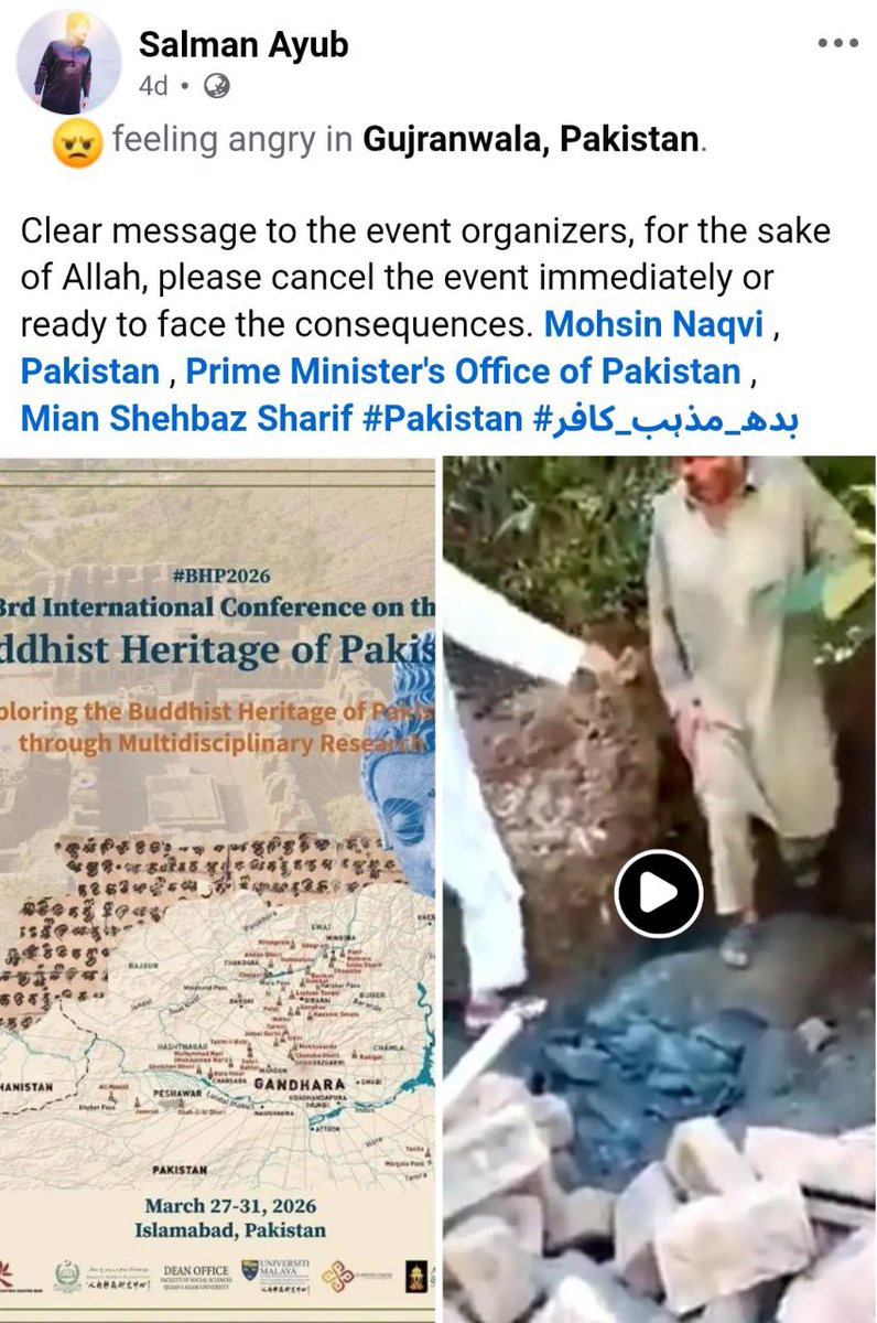PreetK25's tweet photo. While Pakistan hosts global talks on "Heritage for Peace &amp; Progress" in 2026, ancient Gandhara statues &amp; petroglyphs face vandalism: faces smashed, paint defaced, neglect rampant. The irony? Blasphemy laws fuel the same intolerance erasing living minorities.  #GandharaUnderSiege https://t.co/EBiDdNI9LH