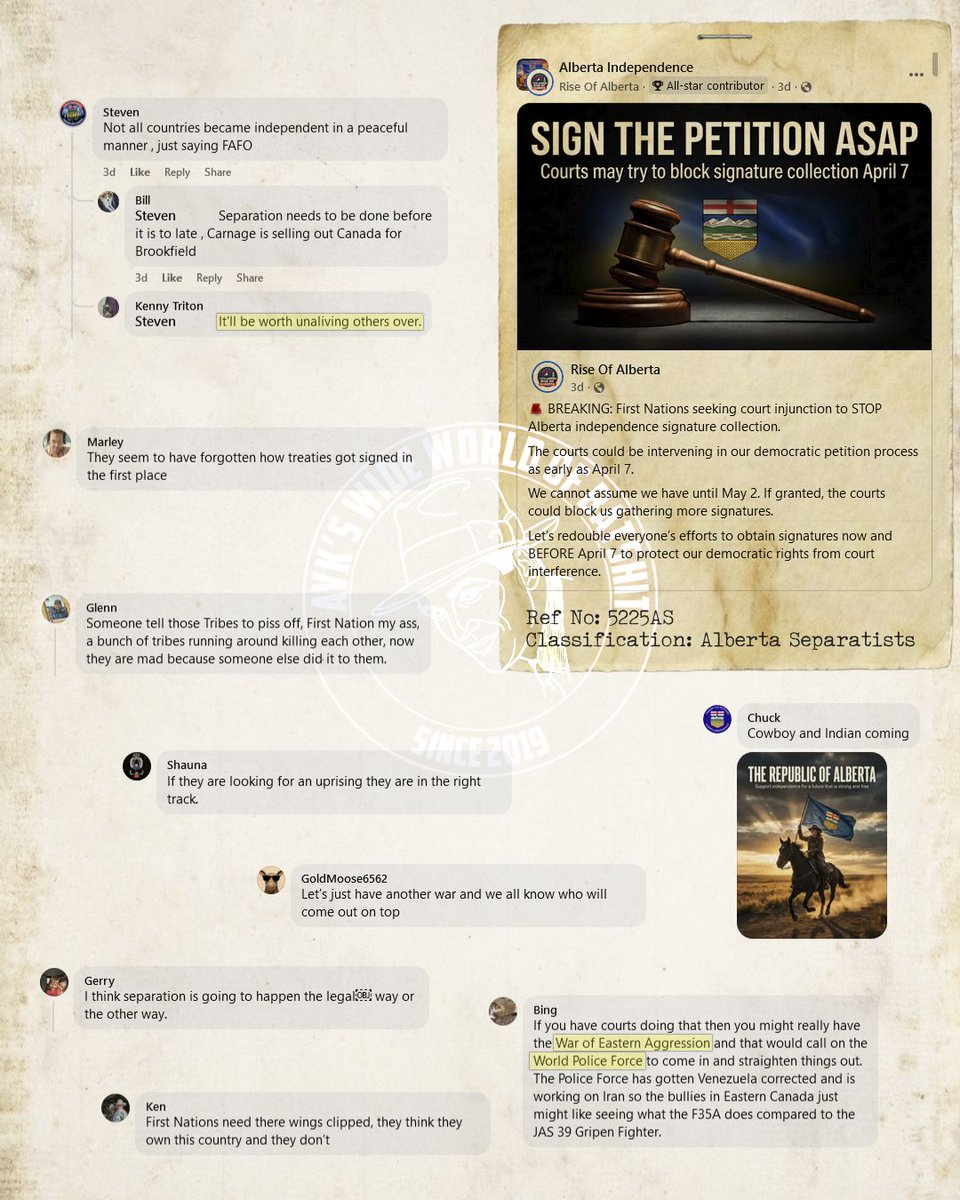 Alberta separatists discussing "unliving" the First Nations because they dared to challenge their petition.
