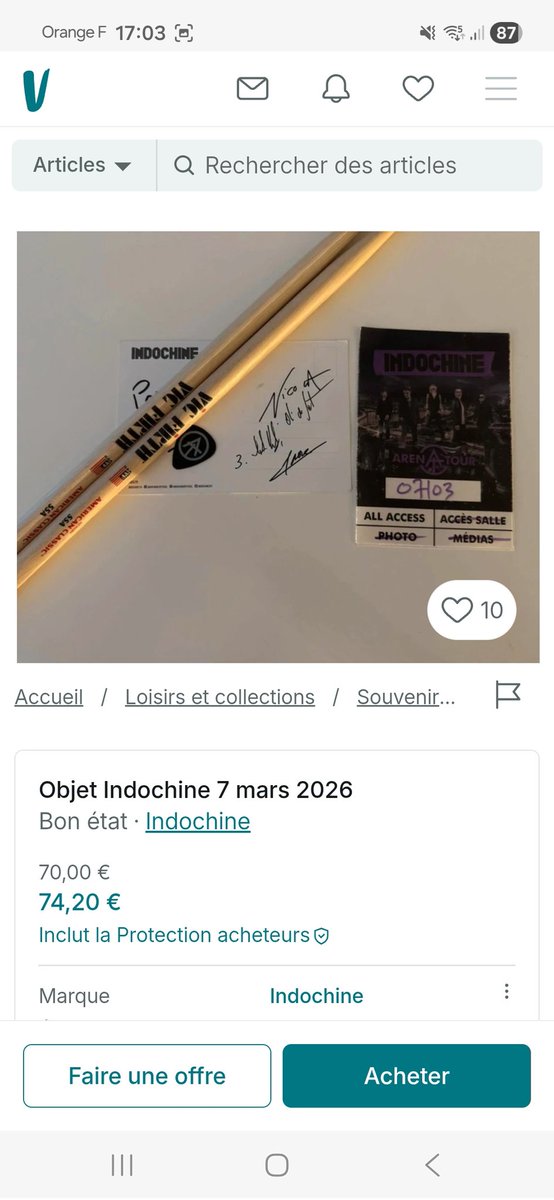 De mieux en mieux sur Vinted les cadeaux que vous envoyez dans le public <a href="/indochinetwitt/">Indochine</a> <a href="/nicolasirkis/">nicola sirkis</a> médiators baguettes certains les vendent sur vinted et chers 70 euros ces personnes ne sont pas dignes de vos cadeaux ni de vos concerts <a href="/nicolasirkis/">nicola sirkis</a> pas digne de vous 🎸🎶