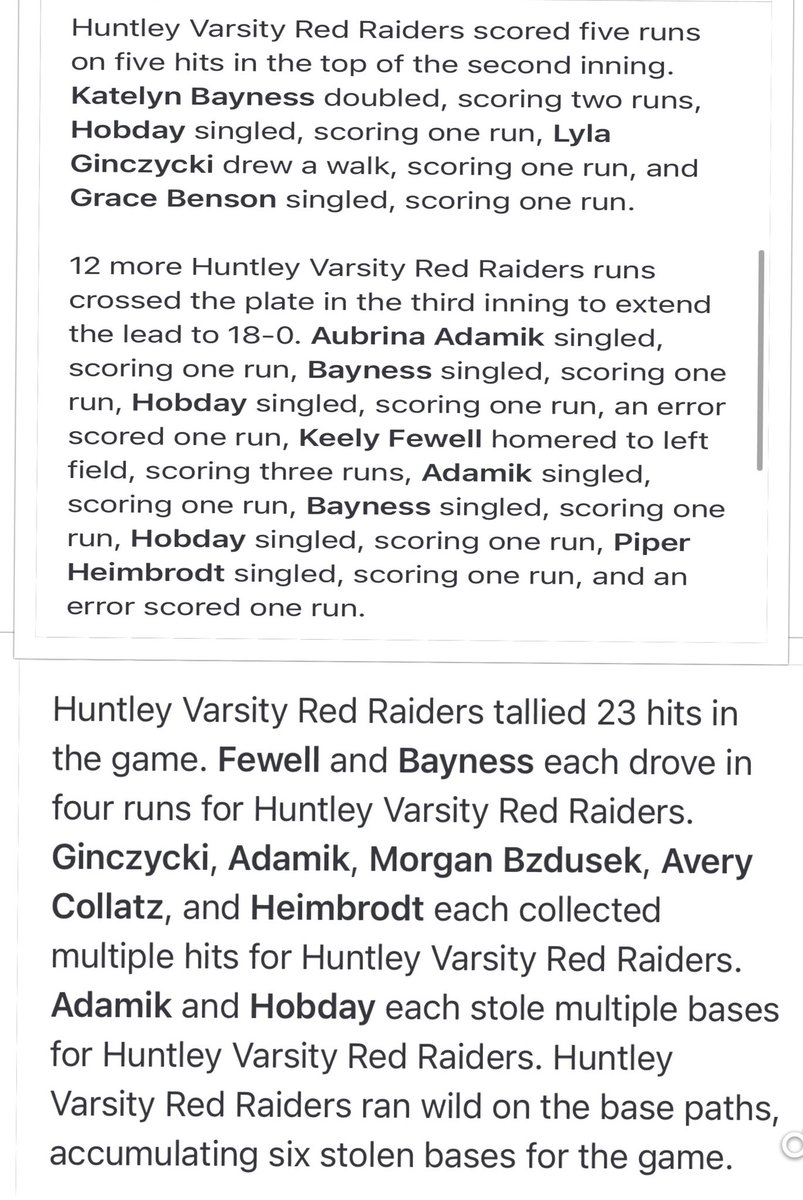 LanaHobday10's tweet photo. Day 1 for HS season with the big win. 
I went 4-4 at the plate w/ 3 RBI 4 Runs 3 steals ending with 1.00 in BA and fielding. 🥎#1 
@IMG_Carroll_09  @HuntleySoftball https://t.co/IHvAsJRNRF