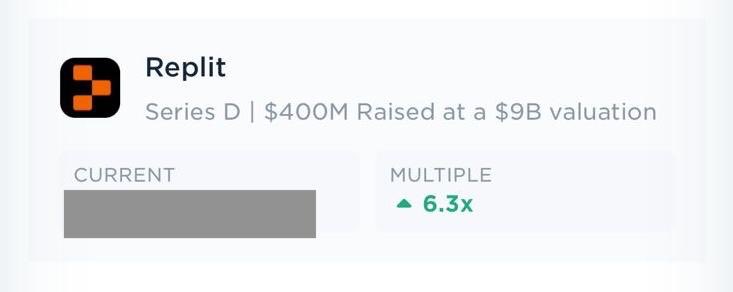 Didn’t realize it at the time, but my <a href="/Replit/">Replit ⠕</a> investment ended up doing over 6x.

Still paper money though - the future will be the real judge. Still bullish on <a href="/amasad/">Amjad Masad</a> 💪