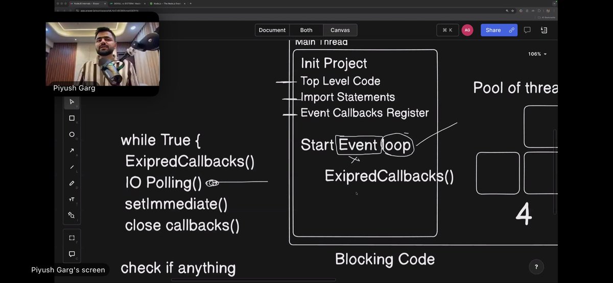 Deepakchand_in's tweet image. In today’s cohort class, we took a deep dive into the Node.js event loop and how it strictly executes tasks in order. Covered what the libuv thread pool is,  the V8 main thread works 😁 #Nodejs
 @Hiteshdotcom @piyushgarg_dev @BlazeisCoding @nirudhuuu @devwithjay @ChaiCodeHQ