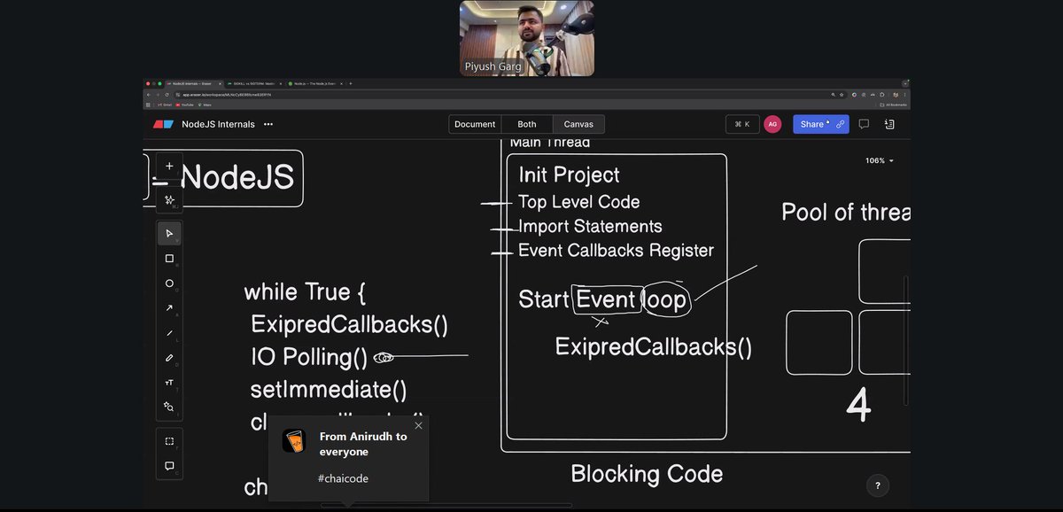Rahmankhat51083's tweet photo. 🚀 Explored Node.js internals today.

Dived into the Event Loop, Non-Blocking I/O, libuv, and the V8 engine to understand how Node handles thousands of requests on a single thread.

Understanding the runtime helps build faster, scalable backend systems. https://t.co/5hWz9EqlYu