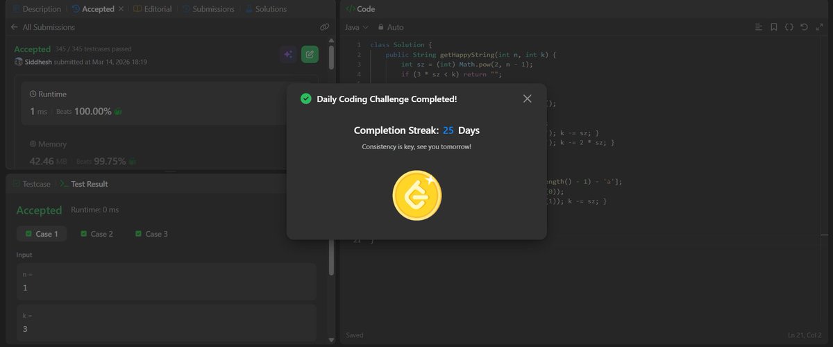 Siddhesh_2110's tweet photo. Day 102 ✅

LC POTD ✔
GFG POTD ✔
Participated in LC Biweekly Contest 178
Solved 3/4 problems.

#DSA #LeetCode #GFG #LeetCodeContest #Consistency https://t.co/EITyO85XBT