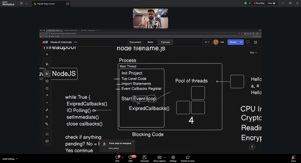 _kartikkumar_'s tweet image. Class 26 : #chaicode #nodejs internals

Studied about the NodeJS EventLoop Internals today..

Class was overloaded with completely new concepts and no spoonfeeding.

Thanks to @piyushgarg_dev @Hiteshdotcom  @yntpdotme and all @ChaiCodeHQ team.