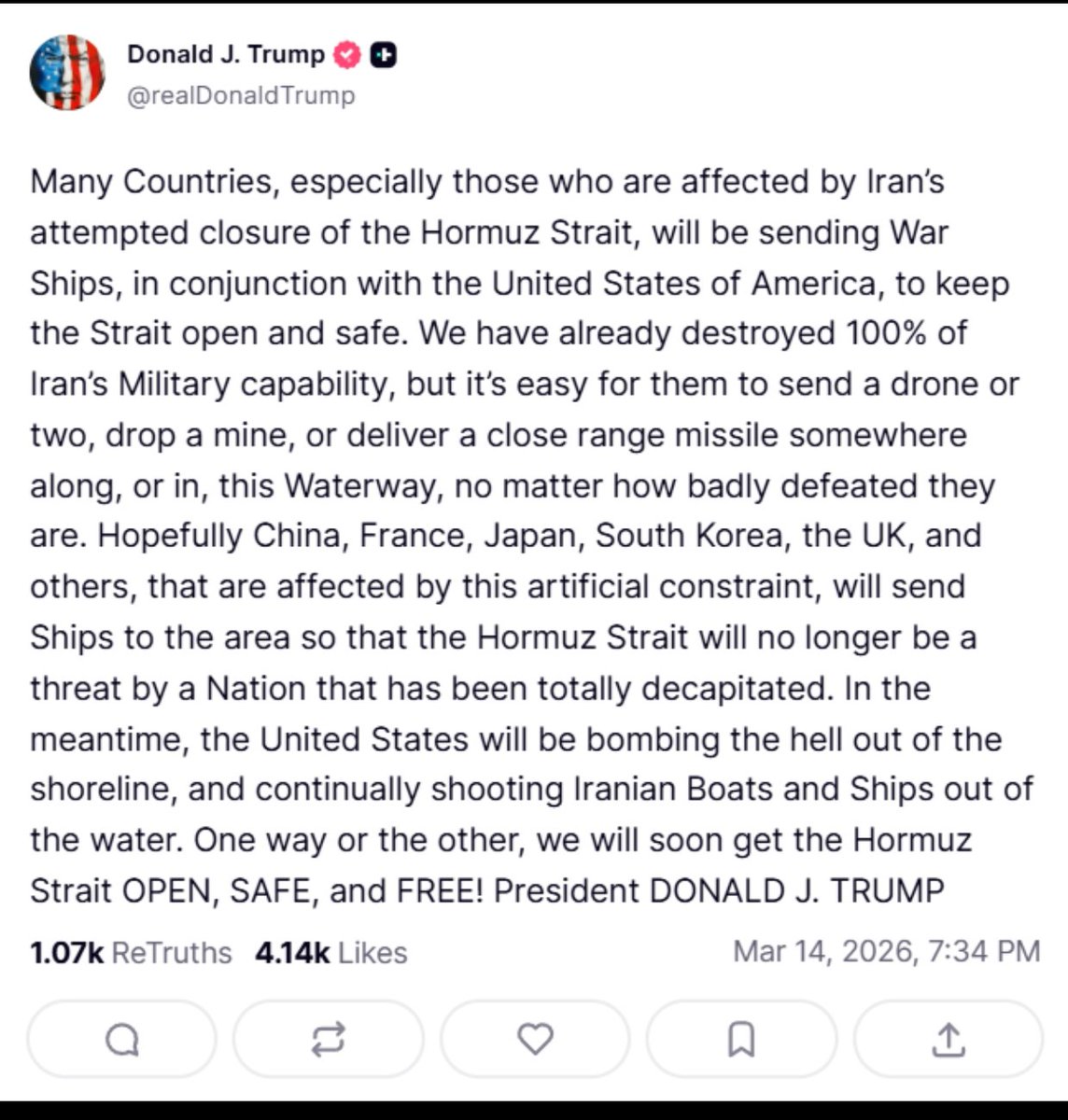 Robocapital1's tweet photo. Asking china to send Ships: this deserves Nobel price for intelligence!!

(Not to miss Russia making 40% more money due to oil price Hike)

#NobelPrize 
#IranWar‌ 
#iran https://t.co/pFtZ7FPsvO