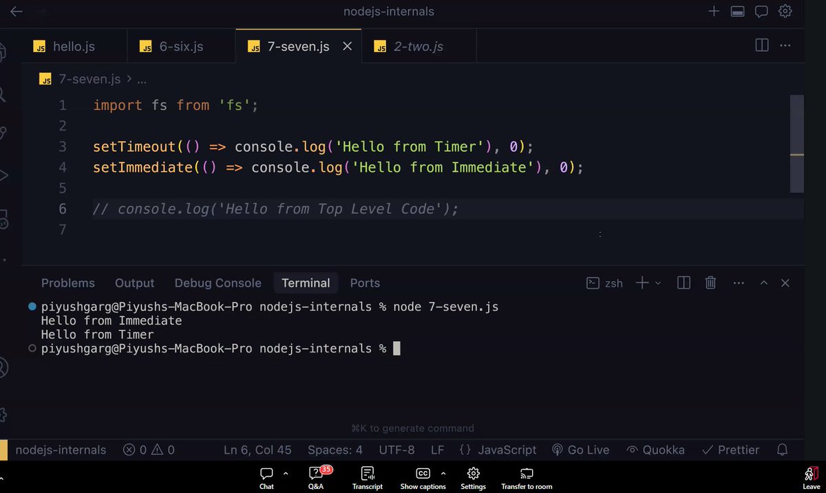 _kartikkumar_'s tweet image. Class 26 : #chaicode #nodejs internals

Studied about the NodeJS EventLoop Internals today..

Class was overloaded with completely new concepts and no spoonfeeding.

Thanks to @piyushgarg_dev @Hiteshdotcom  @yntpdotme and all @ChaiCodeHQ team.