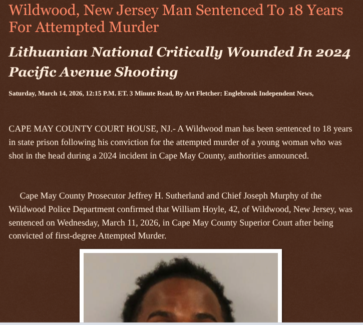 ArtFletcher9's tweet photo. Wildwood, New Jersey Man Sentenced To 18 Years For Attempted Murder https://t.co/0oGMG5QgAB via @Englebrooknews #NewJersey #CrimeNews #CapeMayCountyNJ #WildwoodNJ #State #Prison #attempted #murder #innocent #bystander @LodiNJNews @Fordmb1953 @SarahGeving1 @Shannon96574094 @Daytobehappy @janninereid1 @gator4kb18 @MichelleF_35 @TrumpWasRite2 @KathyKbrose @RobGerundo @JimBobW49