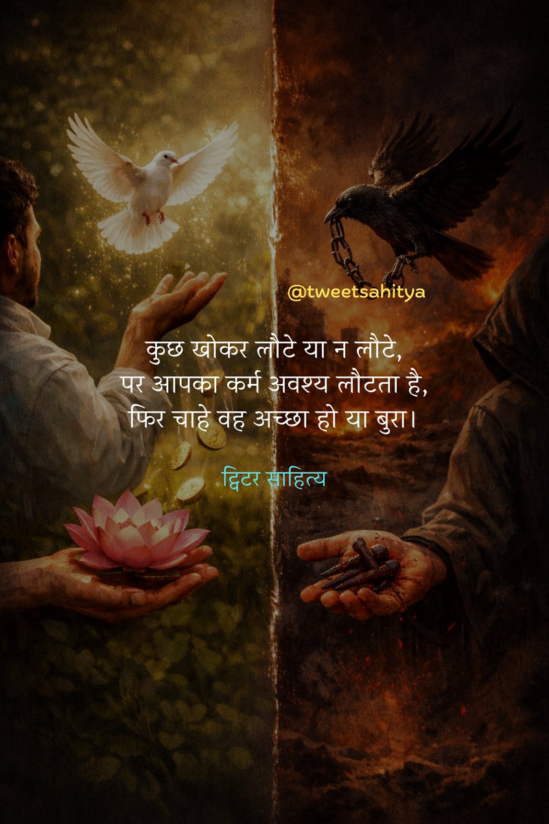 कुछ खोकर लौटे या न लौटे‚
पर आपका कर्म अवश्य लौटता है‚
फिर चाहे वह अच्छा हो या बुरा।

—• अज्ञात