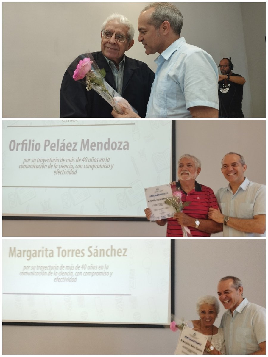 El Ministerio de Ciencia, Tecnología y Medio Ambiente, consciente del papel estratégico de la comunicación, reconoce a periodistas que han dedicado más de 40 años a esa misión
🔹Lino Luben Pérez, ACN
🔹Orfilio Peláez Mendoza, periódico Granma
🔹Margarita Torres Sánchez, R Rebelde