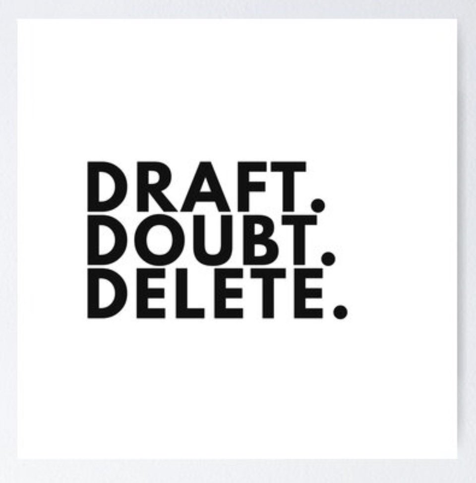 PetraKidd's tweet image. Draft. Doubt. Delete.

The creative process in three words.  
Start messy, question everything, and don’t be afraid to cut what doesn’t work.

Progress isn’t perfect—it’s edited. ✍️🖤

#Creativity #DesignProcess #MakeBetter