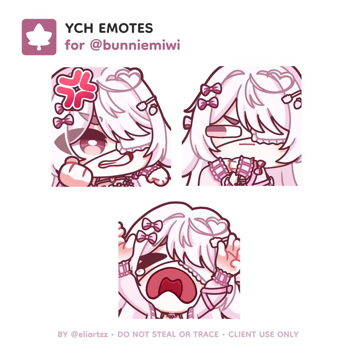 eliartzz's tweet image. ✦ YCH Emotes for @bunniemiwi 🩷
Likes &amp;amp; RTs are appreciated🌱
#emotes #ych #commission
