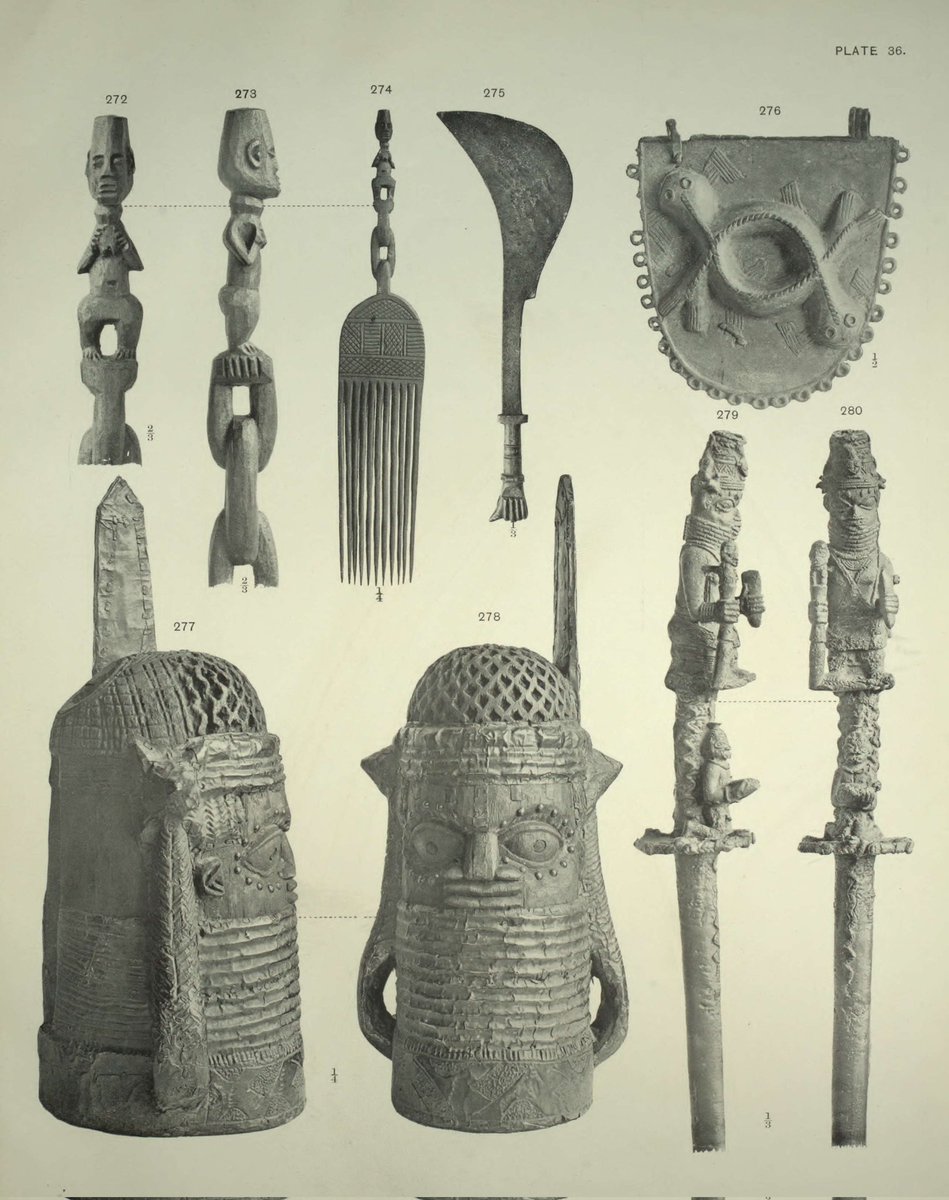 Edocentric_'s tweet photo. Benin arts and antiques 
- Chain style staff 
- Benin Comb (Afro combs)
- Benin ceremonial yam knife 
- Brass hip pendant 
- A ceremonial carved Oba head
- Benin Metalic rod https://t.co/IUVTSAlaib