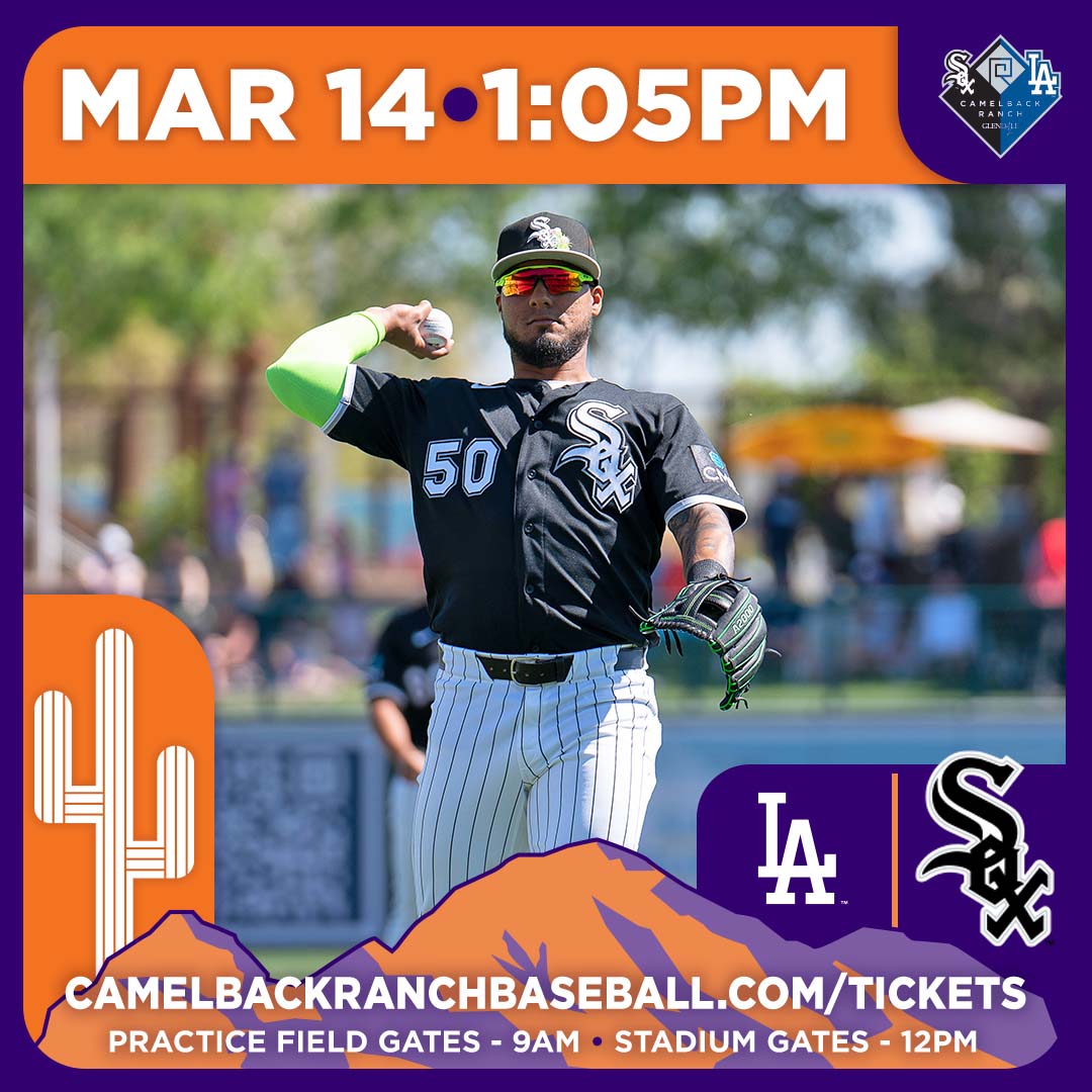 camelbackranch's tweet photo. 🌵 | MARCH 14 | LAD // CWS      

It's Part 2 of the Camelback Clash TODAY as the @whitesox and @Dodgers take the field at 1:05 pm, this time with the Sox as the designated home team! #SoxSpringTraining #DodgersST
 
TICKETS: https://t.co/akSZedirkK https://t.co/gASwYqzRMU