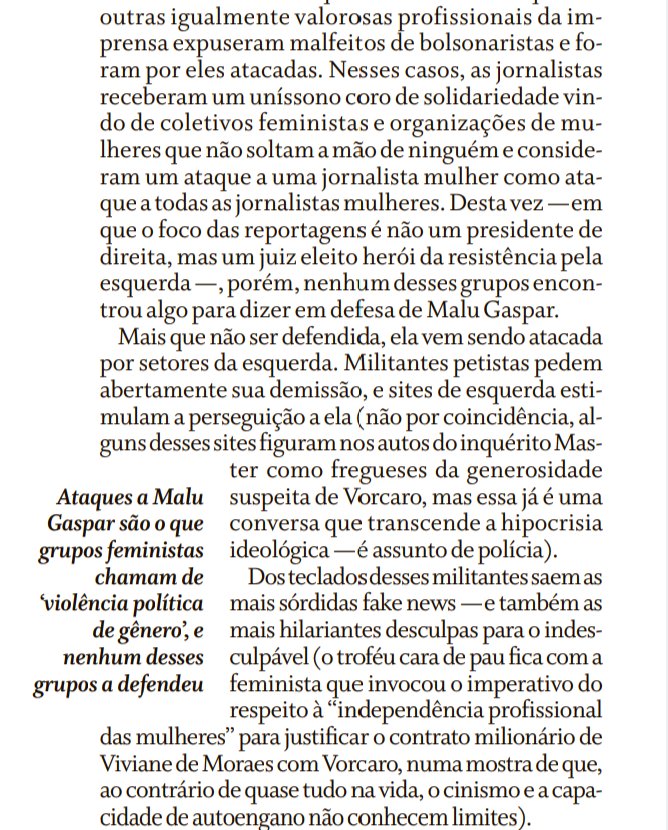 Total apoio ao trabalho da jornalista <a href="/malugaspar/">Malu Gaspar</a>