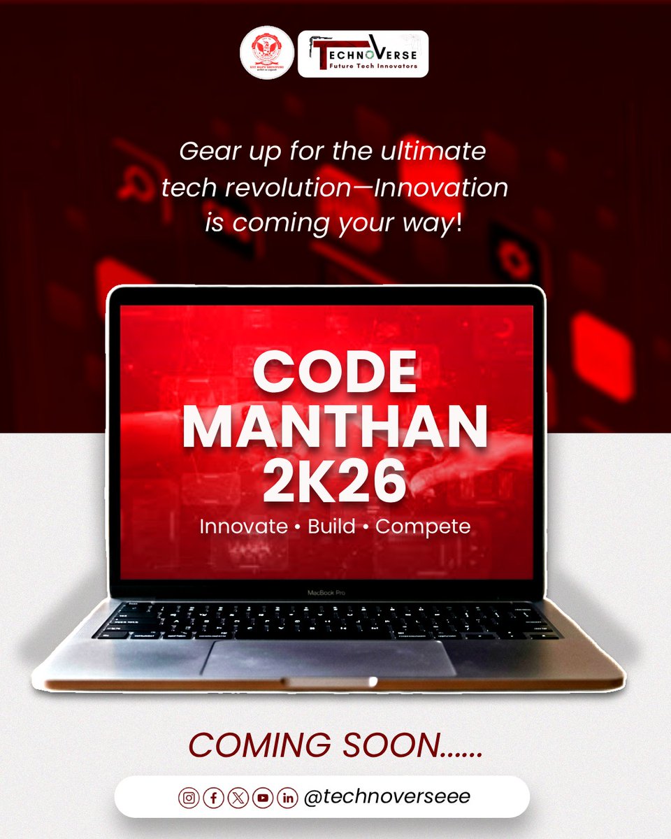 technoverse_uit's tweet photo. The wait is almost over. 🔴
​CODE MANTHAN 2K26 is on the horizon.
Innovate. Build. Compete.
​Follow us @technoverseee for the official reveal. ⚡️
​#NewEvent #TechLaunch #CodingCommunity #2K26
​Would you like me to generate a specific set of hashtags tailored to a particular tech https://t.co/kecKaHHCdY