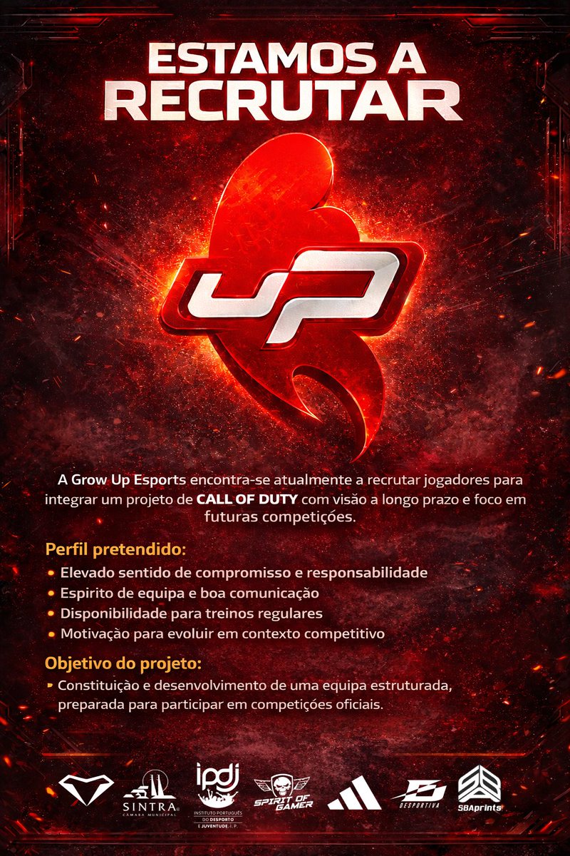 SirR0ckss's tweet photo. 🚨 RECRUTAMENTO 🚨

A Grow uP Esports está à procura de jogadores de CallofDuty com mentalidade competitiva e vontade de evoluir.

Queres competir e fazer parte de um projeto sério? Esta é a tua oportunidade.

📩 Envia DM para candidatura.
#CallOfDuty #COD #Esports #Gaming https://t.co/b6bLpP8rRD