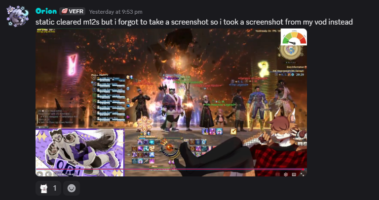 static cleared m12s but i forgot to take a screenshot so i took a screenshot of me posting my vod on discord instead