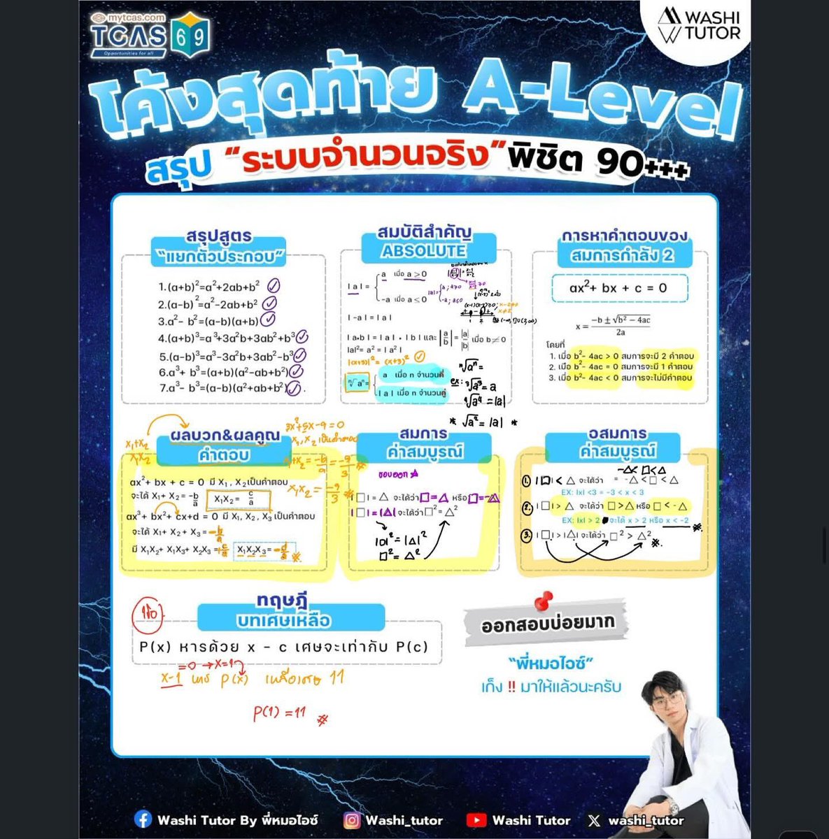 washi_tutor's tweet photo. (ต่อ) สรุปทุกสูตรที่ต้องรู้ (หมาหอน Ver.พี่หมอเขียน) โดย พี่หมอไอซ์ #alevel #dek69 #tcas69

จำสูตรได้ ประยุกต์ใช้เป็น 80+++ ชัวร์

#สอบติดไปกับพี่หมอไอซ์ https://t.co/uVue4COlS9