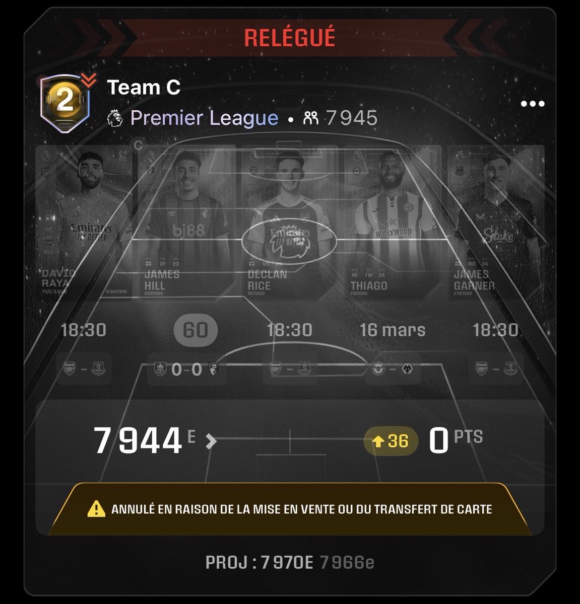 Je suis dégoûté, j’ai acheté Thiago spécialement pour la streak 4, tout était nickel et plusieurs jours après je reçois transaction annulée et mon lineup qui saute.
Je compte sur vous pour régler ça sinon je quitterais définitivement Sorare après des années. <a href="/soraresupport/">Sorare Support</a>
