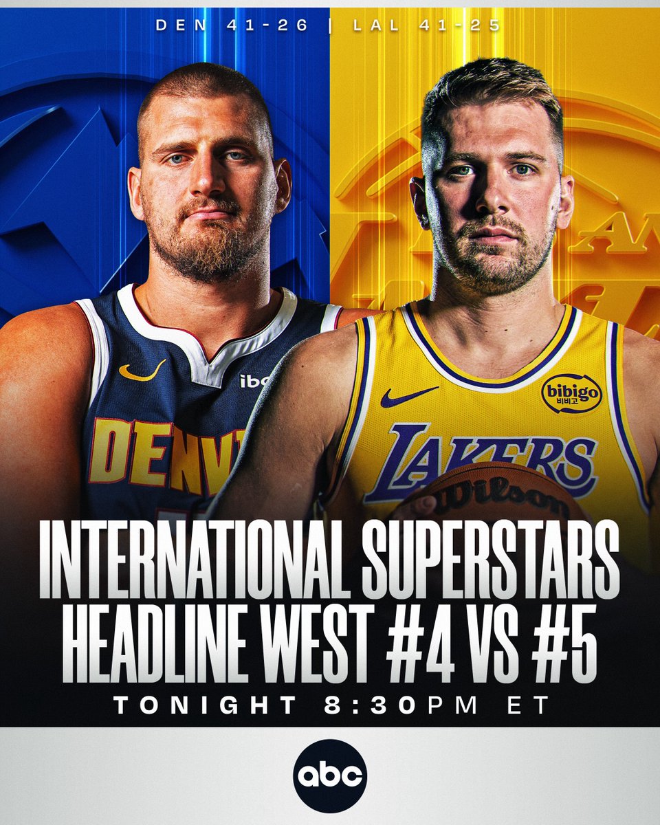 JOKIĆ vs. LUKA COMING OFF HUGE GAMES 🍿
🔥 Luka: 51 PTS, 10 REB, 9 AST
🔥 Jokić: 31 PTS, 20 REB, 12 AST
🔥 Lakers seek 5 straight wins
Global superstars battle as the Lakers lead the Nuggets by 0.5 games!
DEN/LAL • 8:30pm/et • ABC