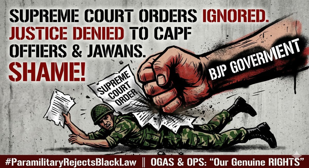 tarundgg's tweet image. The Govt is acting against the cadre officers of @CAPFSoldiers because of NSA Ajit Doval's biased advice to protect #IPS. Implement OGAS now!  @PMOIndia @kharge @ShashiTharoor @ANI
@htTweets @RahulGandhi
@vijaita @dhruv_rathee @mygovindia  @PTI_News #ParamilitaryRejectsBlackLaw