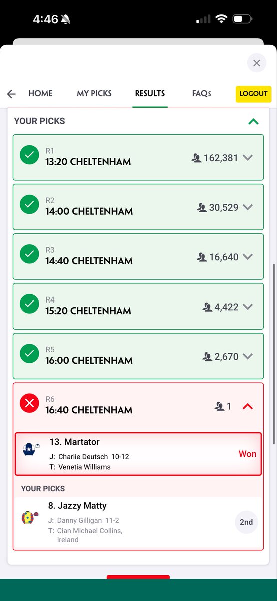 Jozneef's tweet photo. @AskPaddyPower will there be justice payout for the eliminator users who lost over Martator as rules were breached to get him over the line? Has the 1 user who picked him been paid out? https://t.co/226hKqFKsA