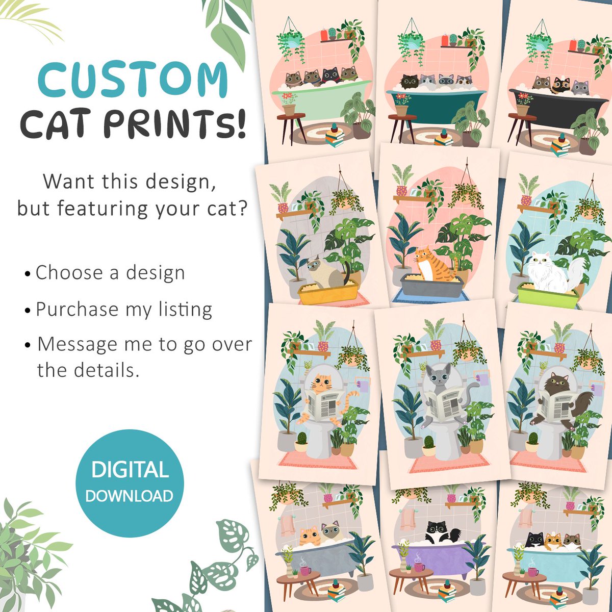 catnipartprints's tweet photo. Custom digital cat prints! Choose a scene (1-18) 😽
Link below 👇
https://t.co/OgH5Ek2piT
#CatsOfTwitter #SmallBusiness #CatArt #WallArt #PetPortrait #DigitalArt #etsy #etsyshop #catlovers  #BathroomDecor #BohoDecor #prints #CatsAreFamily https://t.co/8OMMJQfVzu
