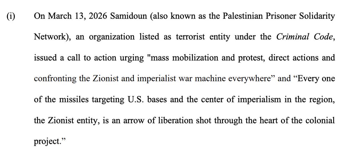 The Ford government is making the argument for an injunction right now.
One of their reasons they cite for the injunction is that one of the organizers of the Al Quds Day Rally in Toronto is Samidoun, a designated terrorist group under Canadian law.