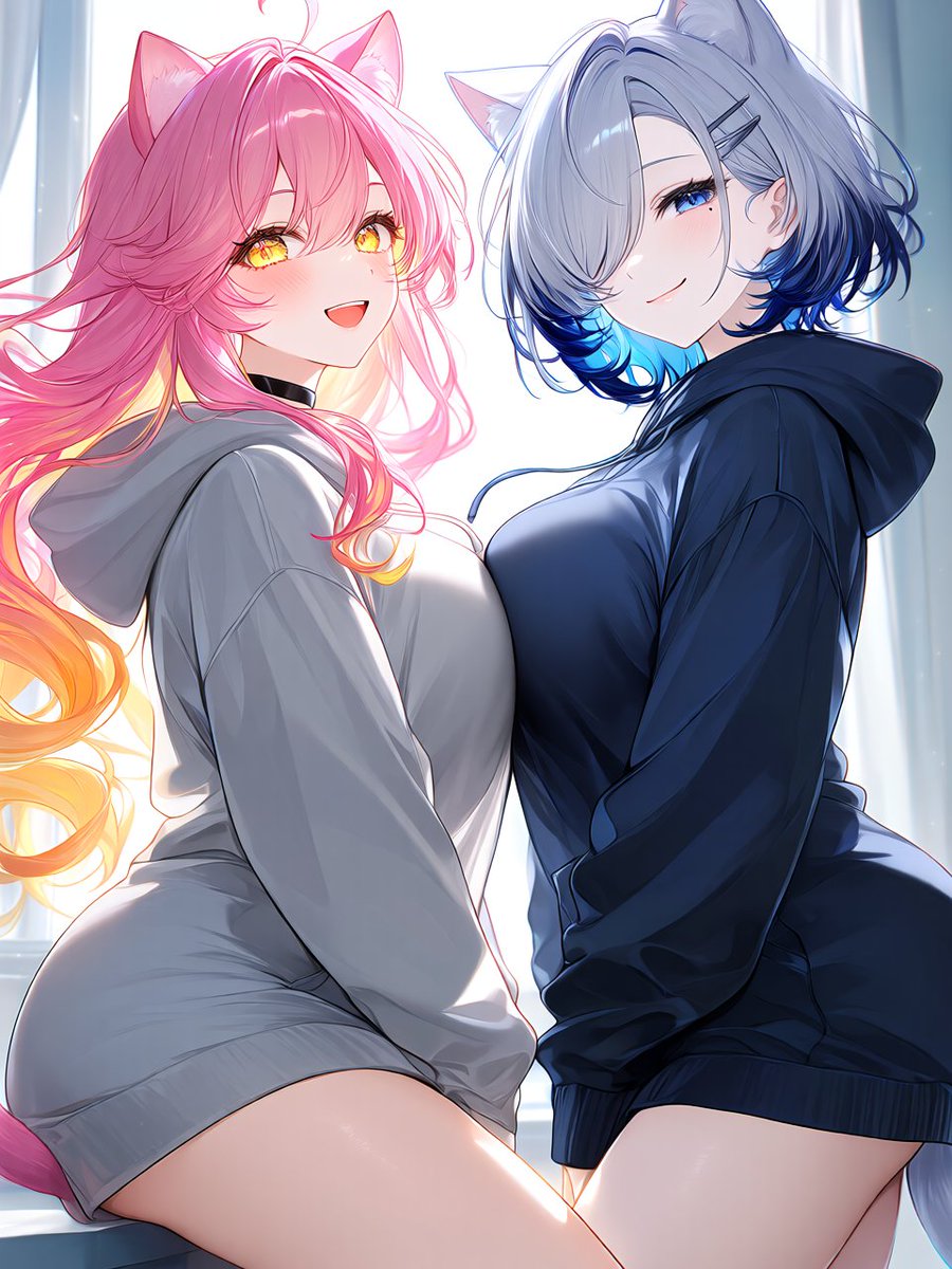 I couldn't help myself and wanted to put these 2 cuties together as catgirls 😊
So a caturday part 2 I guess 
#AIart #AIイラスト
