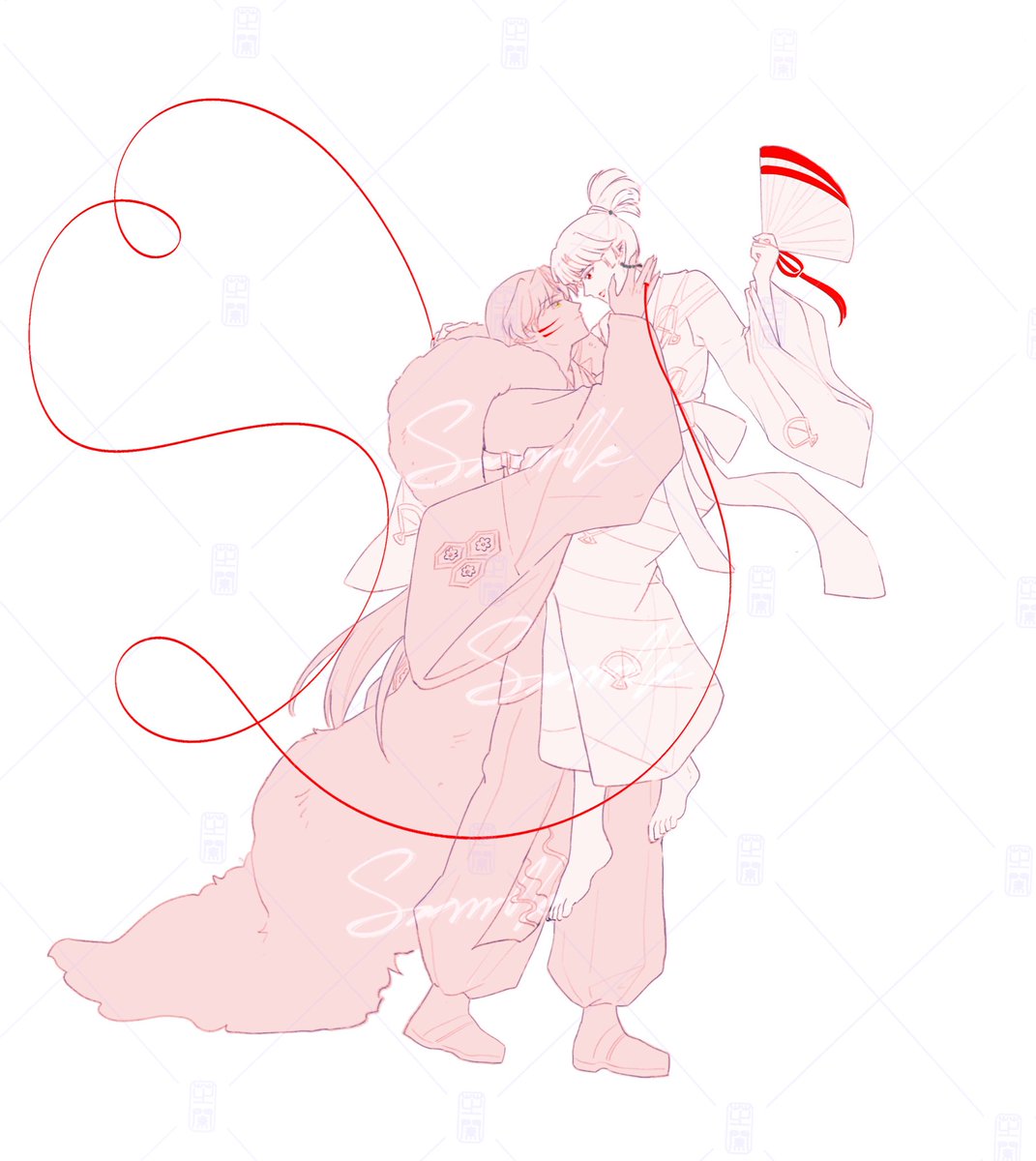 Happy White Valentine's Day💕
赤い糸で結ばれるふたり

今回は自分の描いたものではなく、依頼した絵です🥰
絵師さん：木兮慕昔
#sesskagu  #殺生丸 #神楽 #犬夜叉