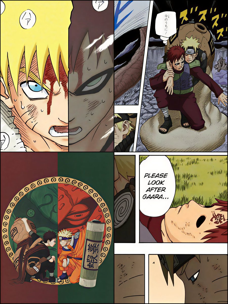 "I met him, and I learnt how to love a world beyond myself… And, I wanted to one day love someone the way my mother and brother and sister had loved me. The reason I was able to think like that… was because Naruto existed.”

Gaara talking about Naruto from "gaara hiden"  novel.