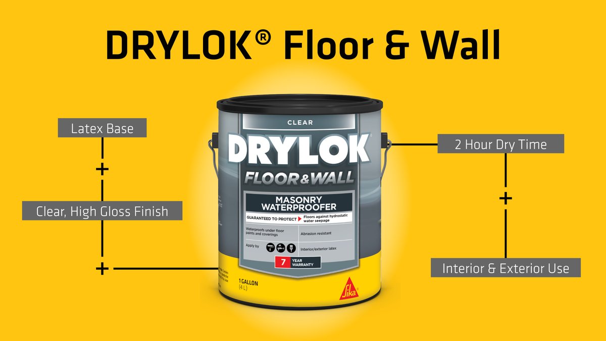 Sika_USA's tweet photo. Keep moisture out with #DRYLOK Floor &amp; Wall! This versatile #waterproofer creates a durable barrier for #concrete &amp; #masonry surfaces indoors or outdoors. 💧🚫🏠

✔ Clear, high-gloss finish
✔ Easy application with brush, roller, or sprayer

Learn more: https://t.co/nnop4M2oaG https://t.co/dil5dFOuiq