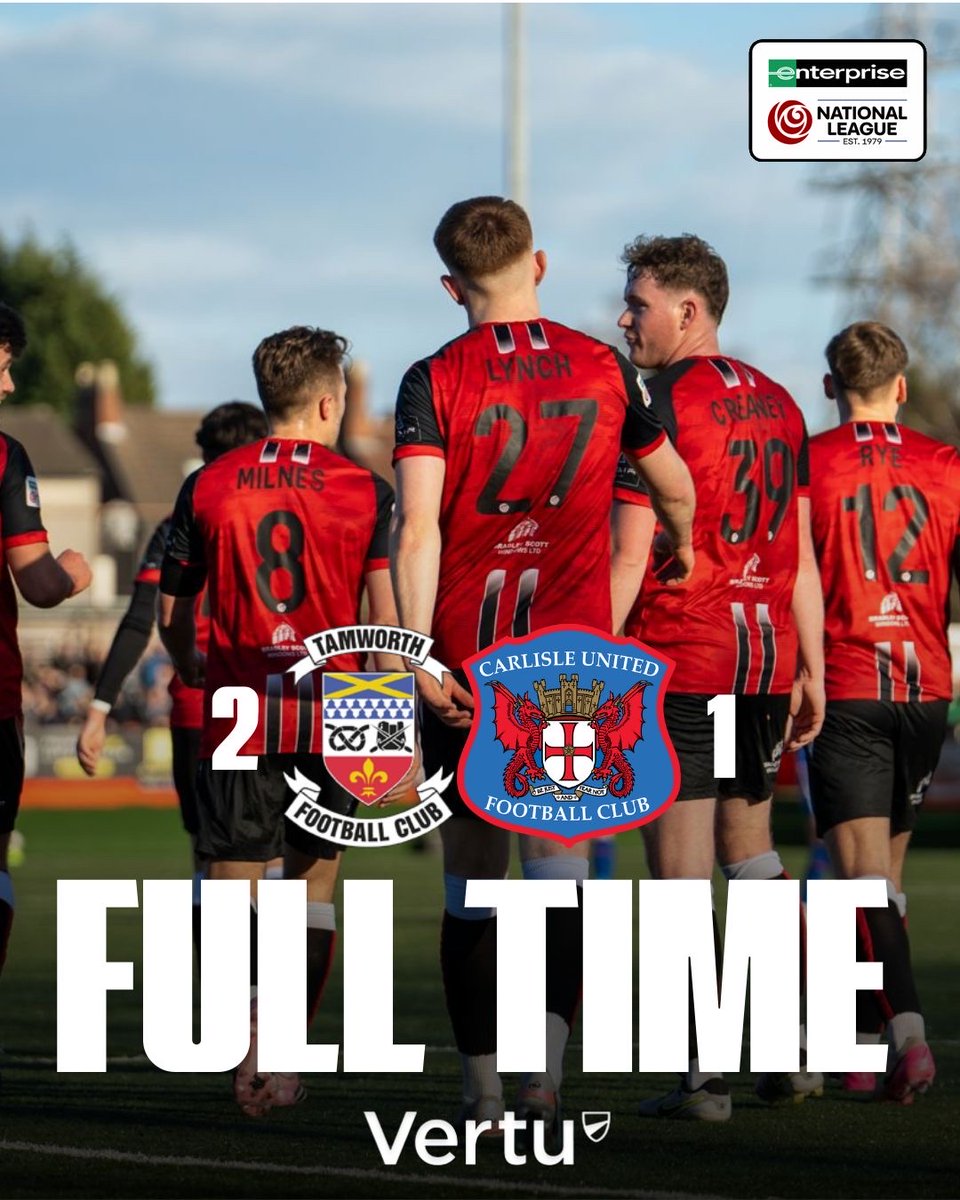 tamworthfc's tweet photo. ANDY PEAKS’ LAMBS DEFEAT MARK HUGHES’ CARLISLE UNITED IN B77! 

#vertunissantamworth #COYL https://t.co/aw36vTbk4T