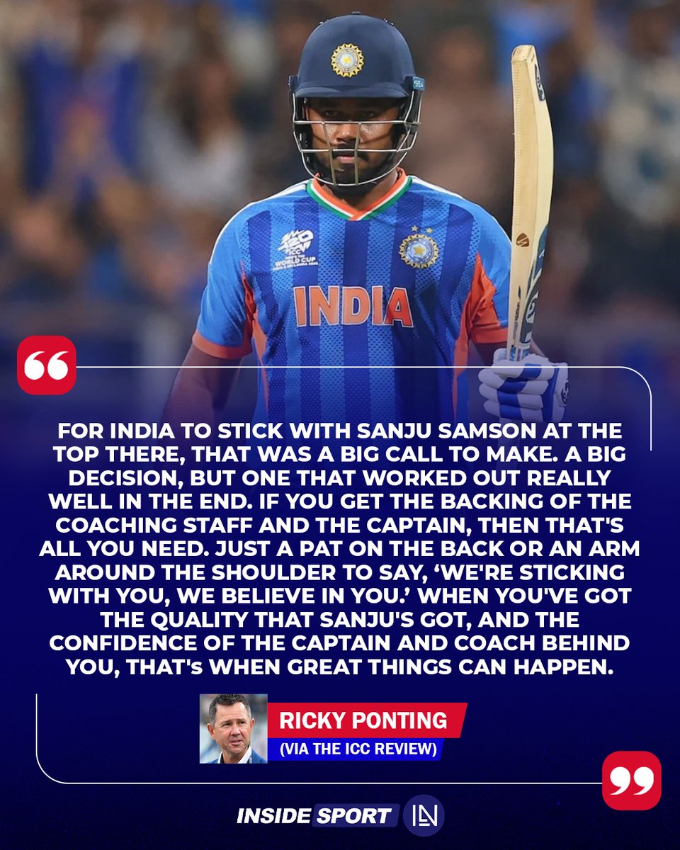 Ricky Ponting has praised India’s decision to back Sanju Samson as an opener in their victorious campaign in the T20 World Cup 2026 🙌

#T20WorldCup2026 #SanjuSamson #TeamIndia #CricketTwitter