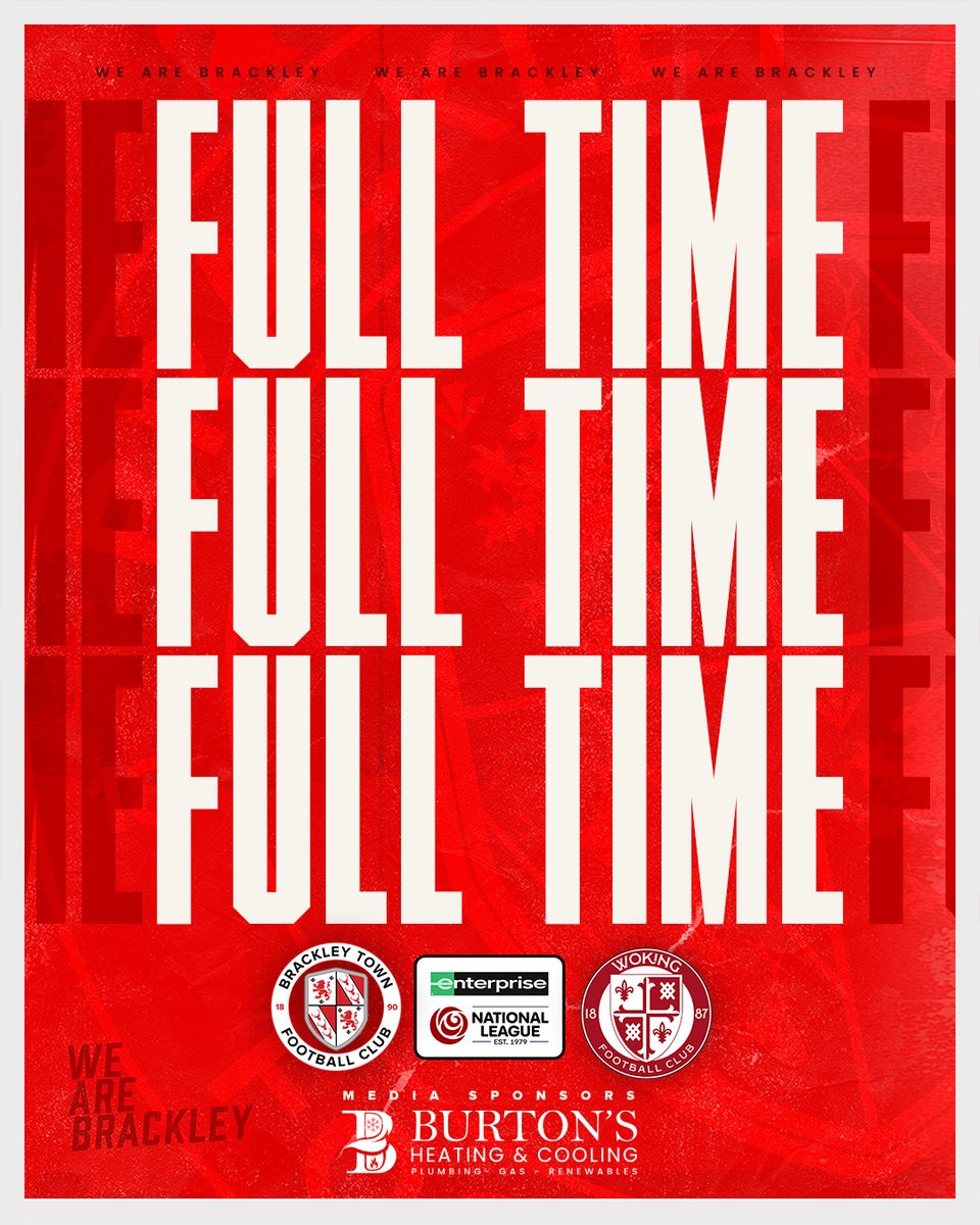 BrackleyTownFC's tweet photo. Full-time: The Saints are defeated.

Brackley Town 1-4 Woking

#WeAreBrackley 🔴⚪️ https://t.co/a7ZbEFVHNG