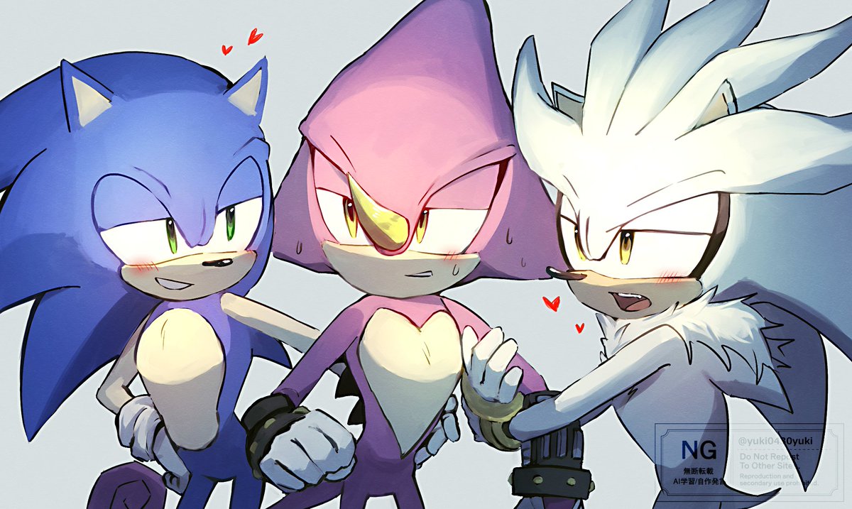 yuki0430yuki's tweet photo. I might be getting dangerously into Sonic × Espio lately…
 but what if we add Silver and make it SonEspilver? 👀
#sonespio 
#espilver 
#sonespilver https://t.co/66t98aszPU