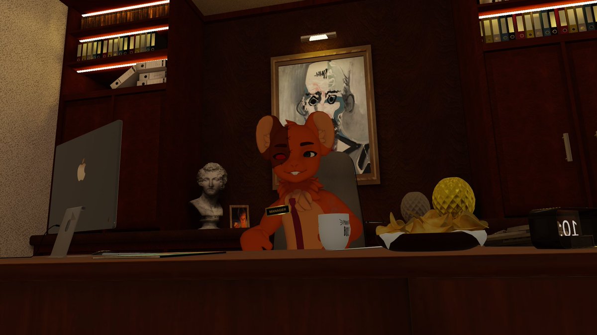 I got myself a new VRC-model made by <a href="/korunmula/">@korunmula🩵🦋 working on comm🐈‍⬛</a>  and I immediately got promoted.
Highly recommend ^^