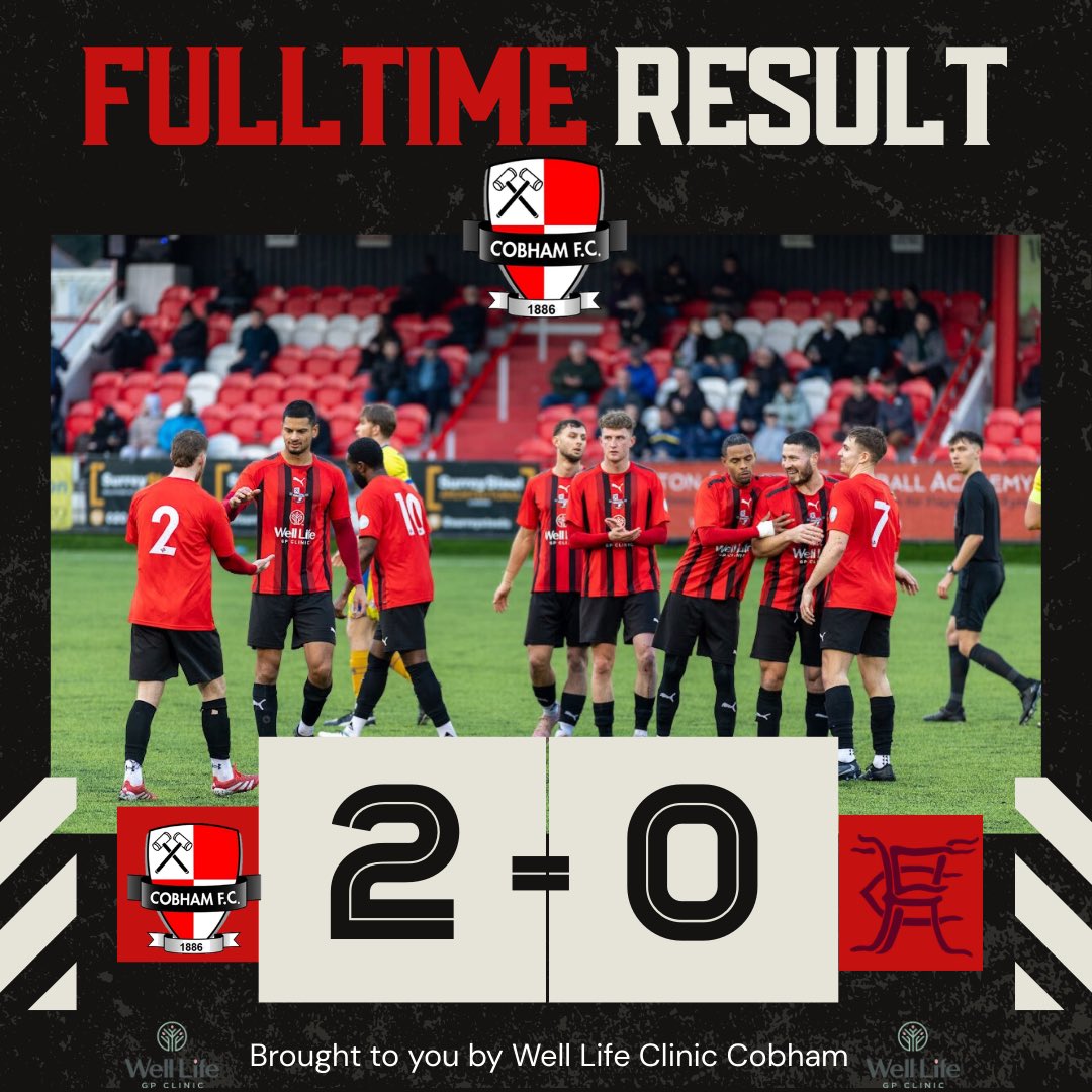 FULL TIME | It finishes 2-0 to the Hammers.

Cobham FC 2 - 0 <a href="/HorleyTownFC/">Horley Town FC</a> 

Murray brace!

Thanks to the 403 who came down today!👏👏

#upthehammers