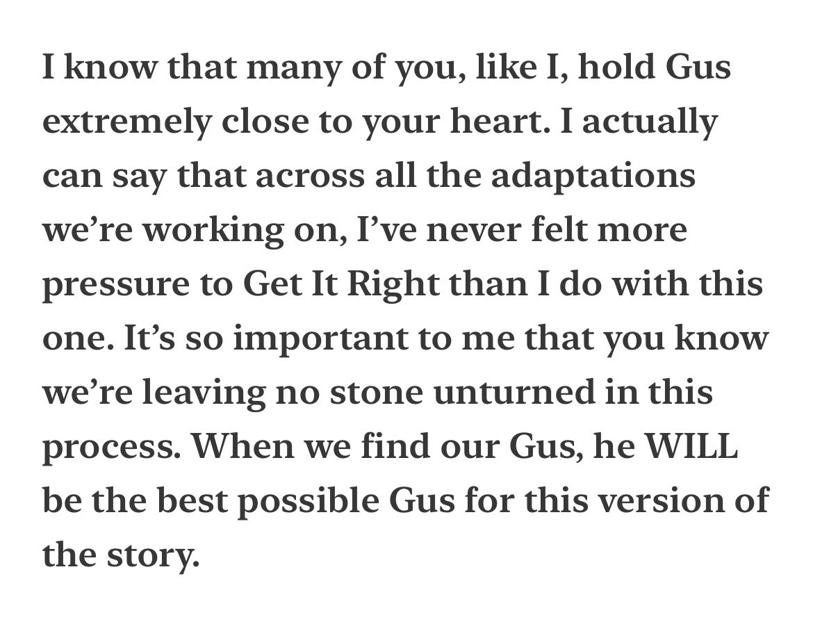 Emily Henry confirms that no actor has been cast as Gus for the movie adaptation of “Beach Read” yet.

“It’s so important to me that you know we’re leaving no stone unturned in this process. When we find our Gus, he WILL be the best possible Gus for this version of the story.”