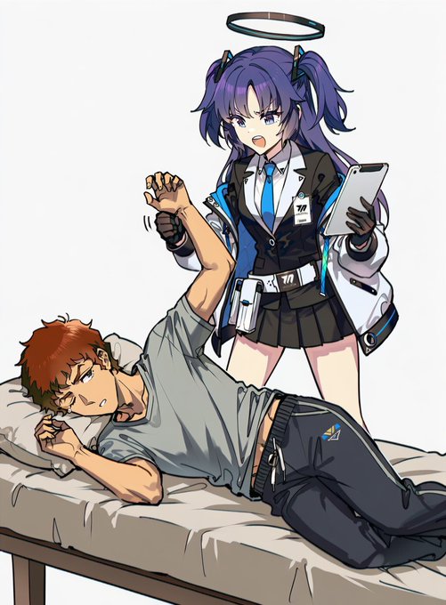 仮眠中に提出データについて詰問してくるユウカ
に対し『先生』が「プリン買ってあるぞ」とか言い、「誤魔化されませんからね!」「食わないのか?」「食べますけど!!」とやり取りをする『先生』 