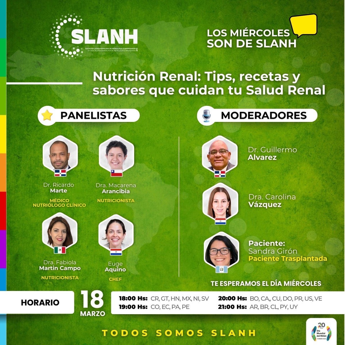 SLANH_'s tweet image. 🎓 PROGRAMA EDUCATIVO ANUAL SLANH
Los Miércoles son de SLANH

🚀 Tema
Nutrición Renal: Tips, recetas y sabores que cuidan tu Salud Renal

🗓 Miércoles 18 de marzo de 2026
🕖 19:00 h 🇵🇦

🔗 Regístrate en: bit.ly/slanh18marzo

🌐 slanh.net

#SLANH #worldkidneyday