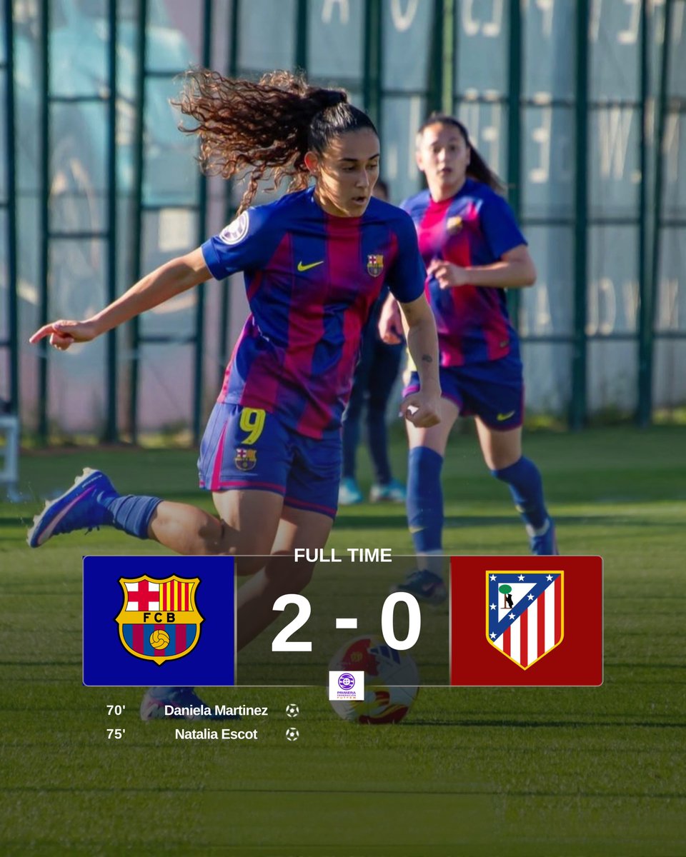 AllAboutBarcaa's tweet photo. FT | Barça B 2-0 Atlético Madrid B

⚽: 70' Daniela Martinez | 🅰️: Kautar Azraf
⚽: 75' Natalia Escot https://t.co/WWZYiNgekQ