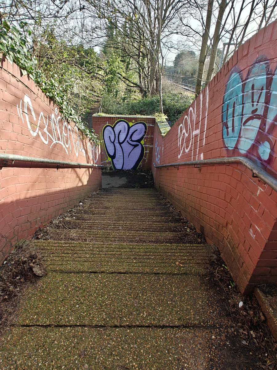 ColCivicSociety's tweet photo. #SeenReportedSorted
We reported a pretty large graffiti outbreak around the footbridge over the railway at Childwell Alley - one of #Colchester's ancient 'streets'.

The brilliant Neighbourhood team   at the City Council got it all sorted in a couple of days .

Thanks guys . https://t.co/QWCbDVUJXl