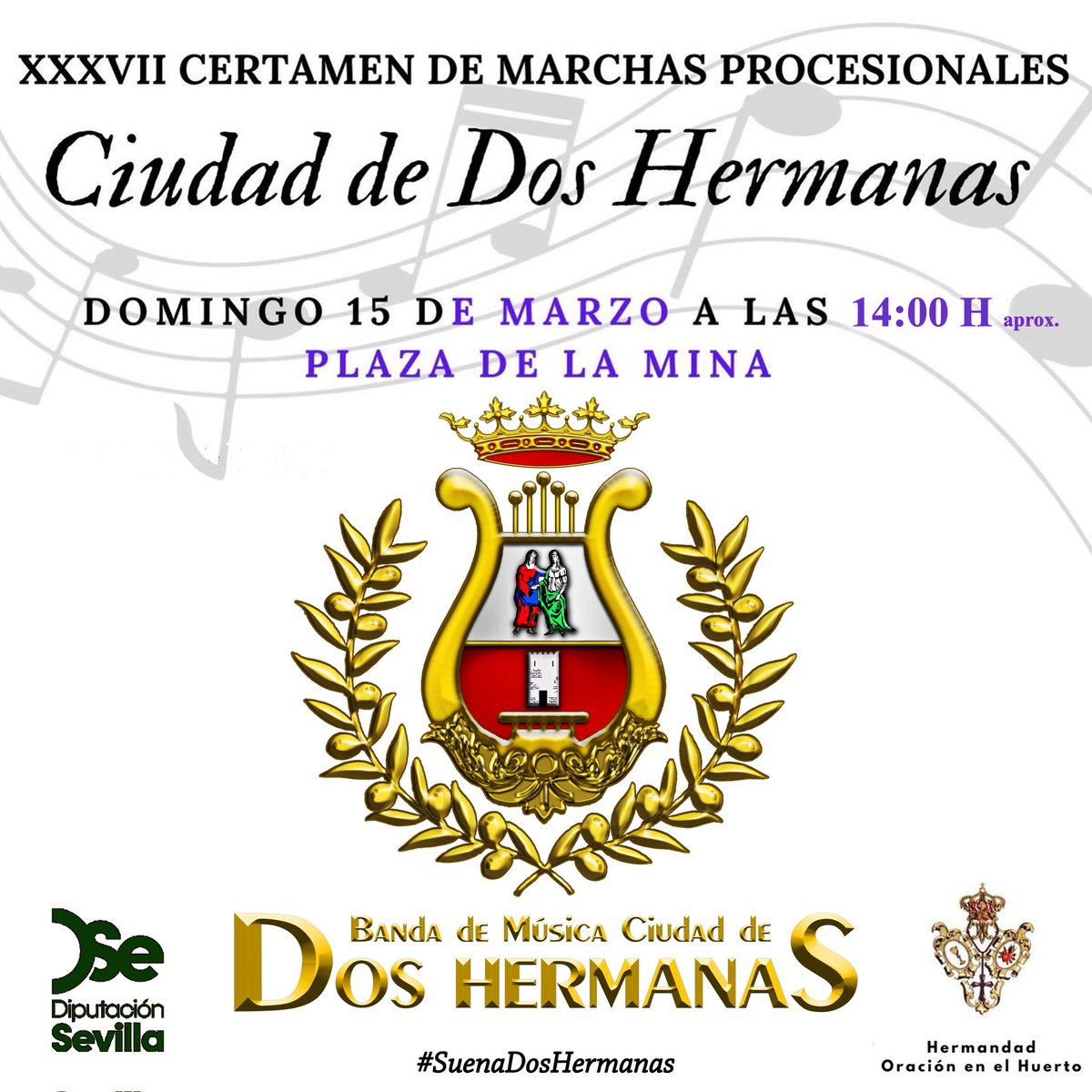 Mañana tenemos doble actuación!
A las 13:15 inauguración de la plaza Virgen del Mayor Dolor y Traspaso y posteriormente Certamen de Bandas Ciudad de Dos Hermanas, donde estrenaremos Dolores, Madre Nazarena.
#SuenaDosHermanas