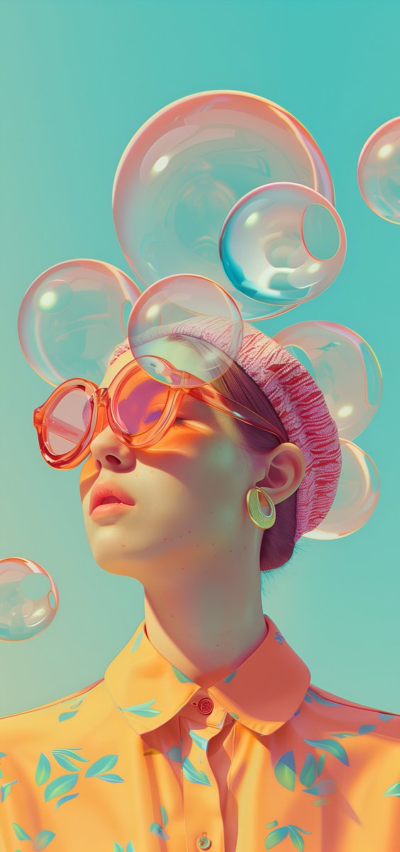 PixelPano's tweet image. 🫧🕶️🧡 
teal skies 
orange glow 
bubble eternity 
#PastelAesthetic #Wallpaper