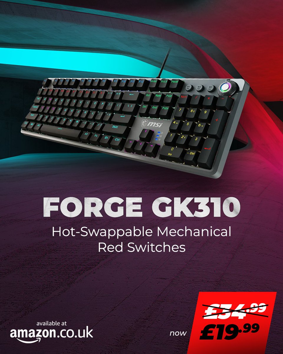 MSI__UK's tweet image. If you’re a fan of hot‑swappable mechanical red switches, this is an offer you won’t want to miss.
Plus, the smart dual‑mode switch knob is an incredible bonus at this price point.

Shop Gaming Gear - Amazon Spring Deals &amp;gt;
msi.gm/S9880A84

#GamingGear #PCGaming